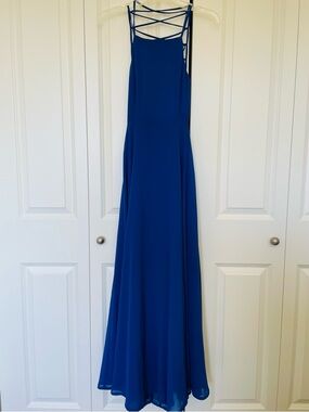 Lulus Strappy To Be Here Royal Blue Lace-Up Maxi Dress Size XS